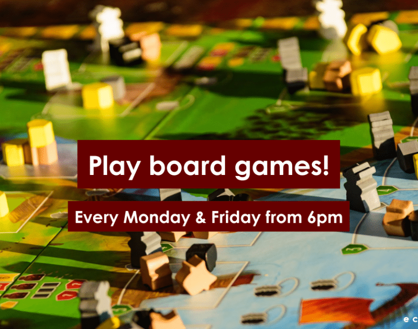 board game background with text 'play board games every monday and friday