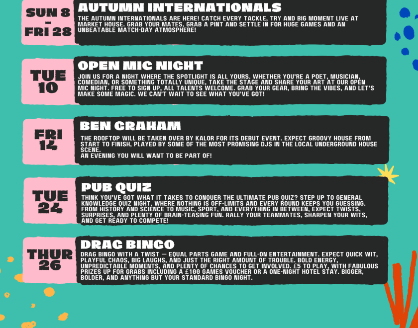 Events coming up at Market House Poster