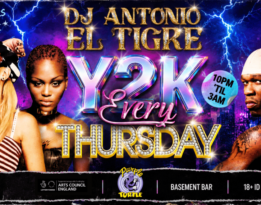 Y2K logo, with 50 cent, EVE, Gwen stefani. Every Thursday 10-3am. Antonio El tigre