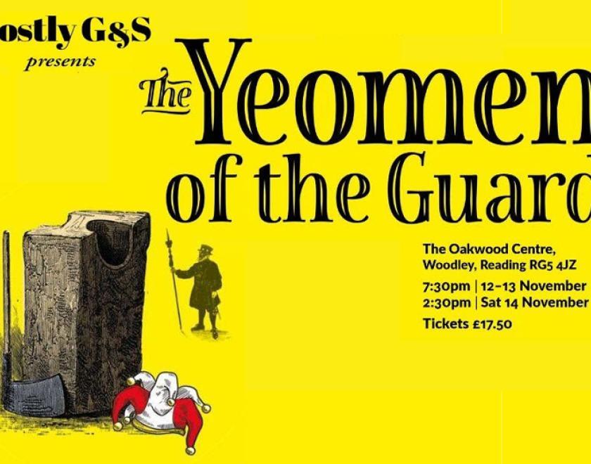 Event poster with imagery of a chopping block and a yeoman of the guard